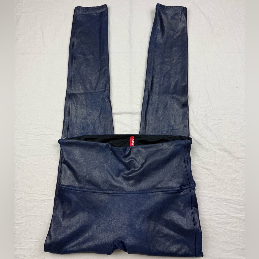 Spanx high-waisted‎ faux leather leggings in a dark navy  medium